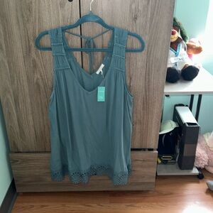 Maurice’s neck tie Teal cut off sleeve blouse